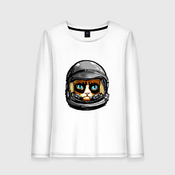 Лонгслив хлопковый женский Кот космонавт, цвет: белый