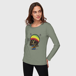 Лонгслив хлопковый женский Маленький Боб Марли, цвет: авокадо — фото 2