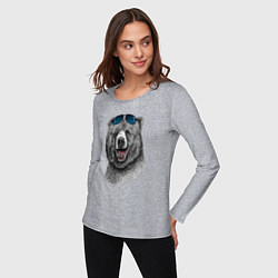 Лонгслив хлопковый женский Медведь в очках, цвет: меланж — фото 2