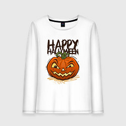 Лонгслив хлопковый женский Happy halloween, цвет: белый