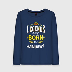 Лонгслив хлопковый женский Legends are born in january, цвет: тёмно-синий