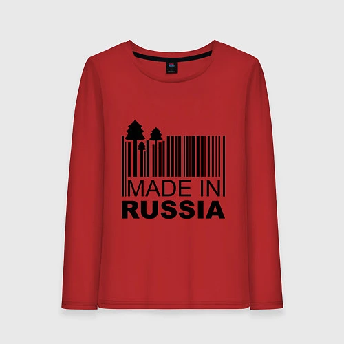 Женский лонгслив Made in Russia штрихкод / Красный – фото 1