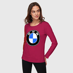 Лонгслив хлопковый женский Logo BMW, цвет: маджента — фото 2