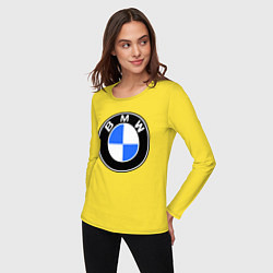 Лонгслив хлопковый женский Logo BMW, цвет: желтый — фото 2