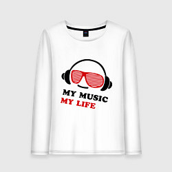 Лонгслив хлопковый женский My music my life, цвет: белый