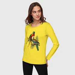 Лонгслив хлопковый женский Тропические попугаи, цвет: желтый — фото 2