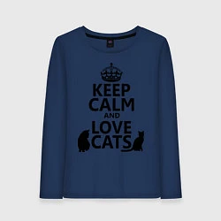 Лонгслив хлопковый женский Keep Calm & Love Cats, цвет: тёмно-синий