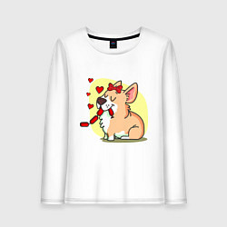 Лонгслив хлопковый женский Влюбленная собачка, цвет: белый
