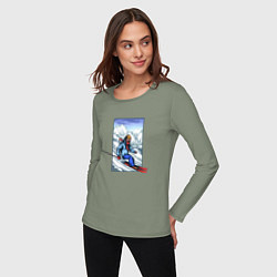 Лонгслив хлопковый женский Лыжный Спорт, цвет: авокадо — фото 2