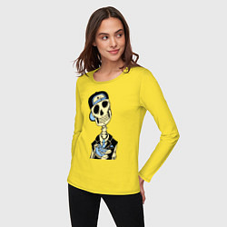 Лонгслив хлопковый женский Скелет в кепке, цвет: желтый — фото 2