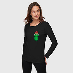 Лонгслив хлопковый женский Марио в кармане, цвет: черный — фото 2