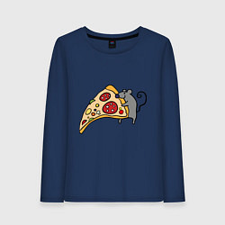 Лонгслив хлопковый женский Кусочек пиццы парная, цвет: тёмно-синий