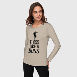 Лонгслив хлопковый женский Floss like a boss, цвет: миндальный — фото 2