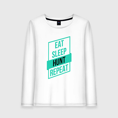 Женский лонгслив Eat, Sleep, Hunt, Repeat / Белый – фото 1