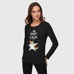 Лонгслив хлопковый женский Keep Calm & Dab Unicorn, цвет: черный — фото 2