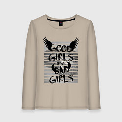 Лонгслив хлопковый женский Good girls are bad girls, цвет: миндальный