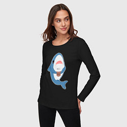 Лонгслив хлопковый женский Hype Shark, цвет: черный — фото 2