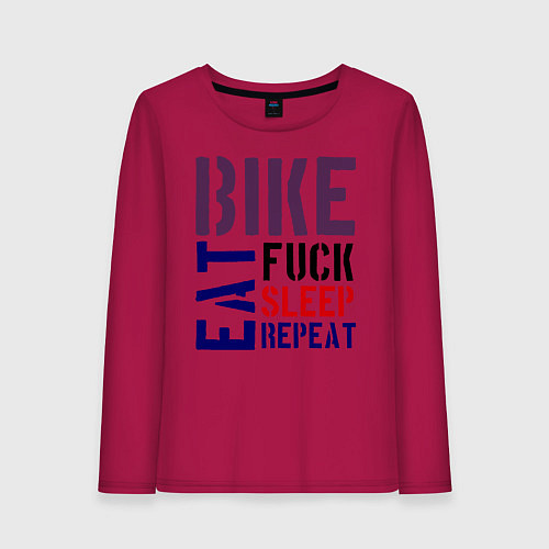 Женский лонгслив Bike eat sleep repeat / Маджента – фото 1