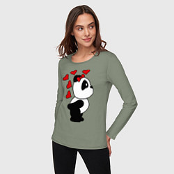 Лонгслив хлопковый женский Поцелуй панды: для нее, цвет: авокадо — фото 2