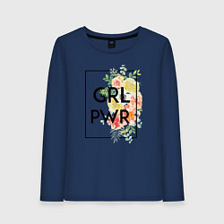 Лонгслив хлопковый женский GRL PWR, цвет: тёмно-синий