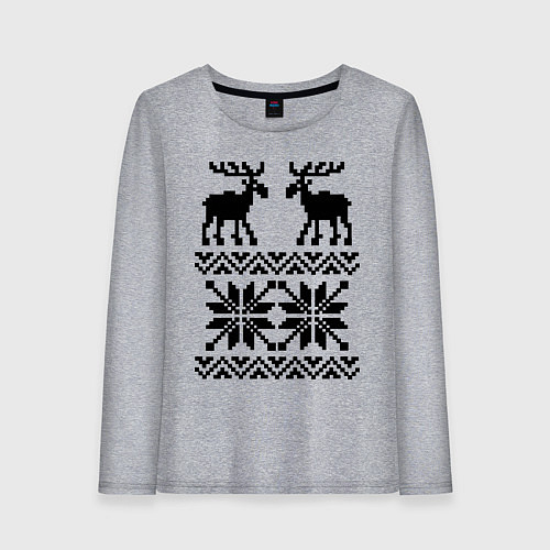 Женский лонгслив Узор с оленями / Меланж – фото 1
