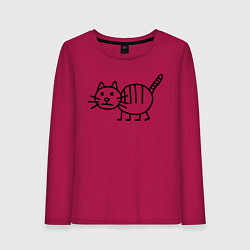 Лонгслив хлопковый женский Рисунок кота, цвет: маджента