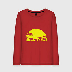 Лонгслив хлопковый женский Слоники на закате, цвет: красный
