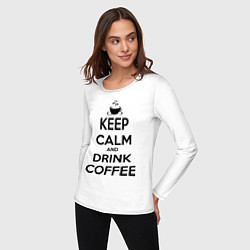 Лонгслив хлопковый женский Keep Calm & Drink Coffee, цвет: белый — фото 2