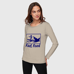 Лонгслив хлопковый женский Shark fast food, цвет: миндальный — фото 2