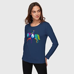 Лонгслив хлопковый женский Всадник на коне, цвет: тёмно-синий — фото 2