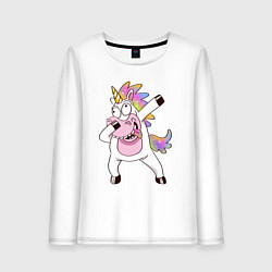 Лонгслив хлопковый женский Dabbing Unicorn, цвет: белый