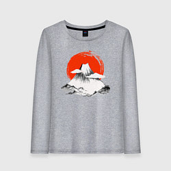Лонгслив хлопковый женский Гора Фудзияма, цвет: меланж
