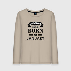 Лонгслив хлопковый женский Legends are born in january, цвет: миндальный