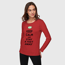 Лонгслив хлопковый женский Keep Calm and Stay 6 Feet Away, цвет: красный — фото 2