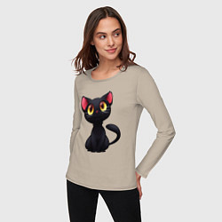 Лонгслив хлопковый женский Черный котенок, цвет: миндальный — фото 2