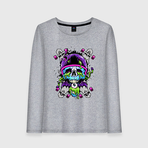 Женский лонгслив Crazy skull - skateboard / Меланж – фото 1
