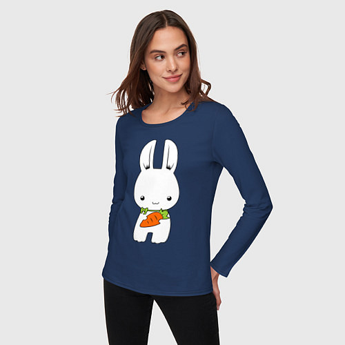 Женский лонгслив Зайчик с морковкой / Тёмно-синий – фото 3