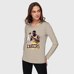Лонгслив хлопковый женский LeBron - Lakers, цвет: миндальный — фото 2