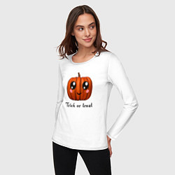 Лонгслив хлопковый женский Halloween pumpkin, цвет: белый — фото 2