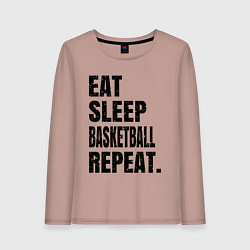 Лонгслив хлопковый женский EAT SLEEP BASKETBALL REPEAT, цвет: пыльно-розовый