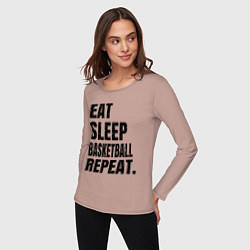 Лонгслив хлопковый женский EAT SLEEP BASKETBALL REPEAT, цвет: пыльно-розовый — фото 2