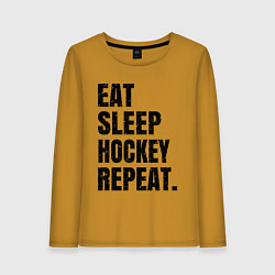 Лонгслив хлопковый женский EAT SLEEP HOCKEY REPEAT, цвет: горчичный