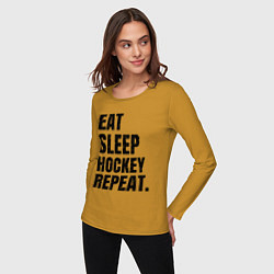 Лонгслив хлопковый женский EAT SLEEP HOCKEY REPEAT, цвет: горчичный — фото 2