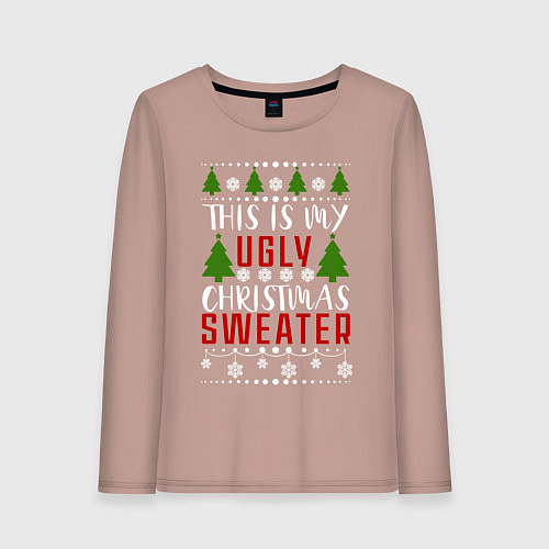 Женский лонгслив My ugly christmas sweater / Пыльно-розовый – фото 1