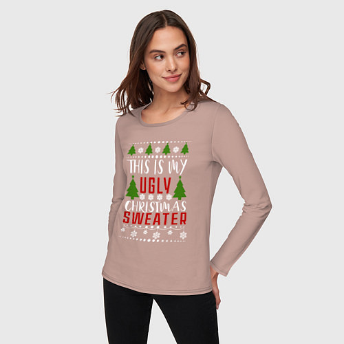 Женский лонгслив My ugly christmas sweater / Пыльно-розовый – фото 3