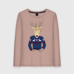 Лонгслив хлопковый женский Hipster Deer, цвет: пыльно-розовый