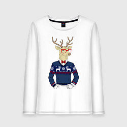 Лонгслив хлопковый женский Hipster Deer, цвет: белый