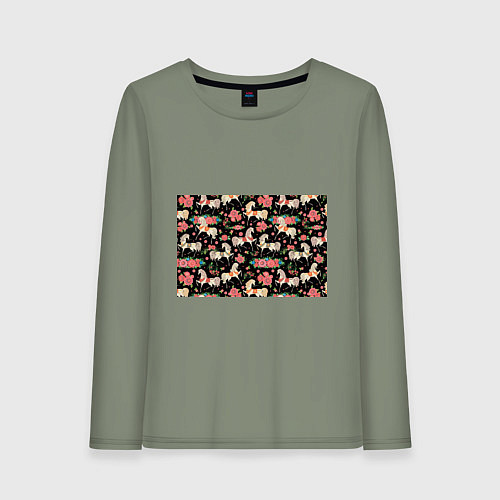 Женский лонгслив Лошади и цветы / Авокадо – фото 1