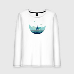 Лонгслив хлопковый женский Яхта в океане, цвет: белый