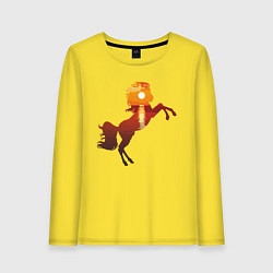 Лонгслив хлопковый женский Конь-закат, цвет: желтый